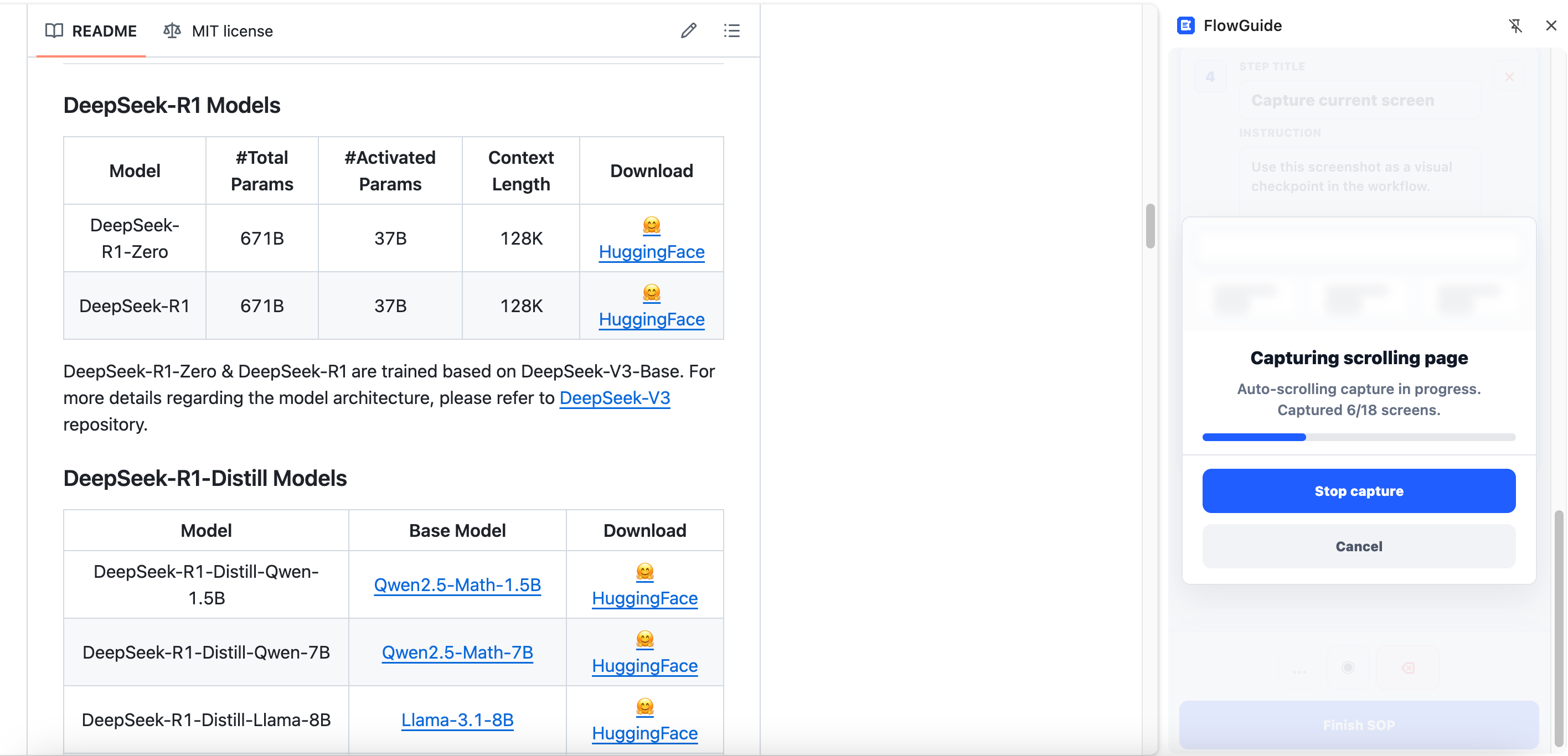 FlowGuide auto-scrolling capture progress in the side panel